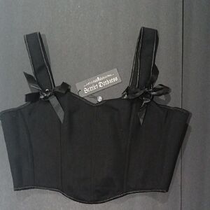 Black Satin Bow Renaissance stays corset bustier lace up top